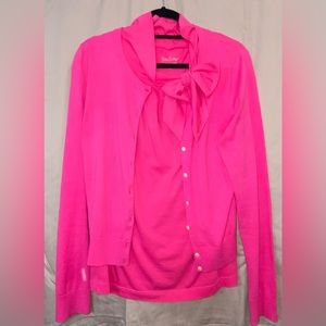 Pink Lilly Pulitzer cardigan and tank top (shell) with bow.